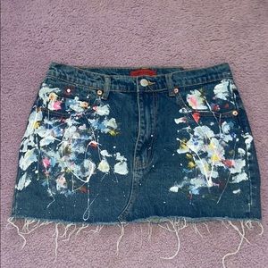 Splatter paint denim mini skirt